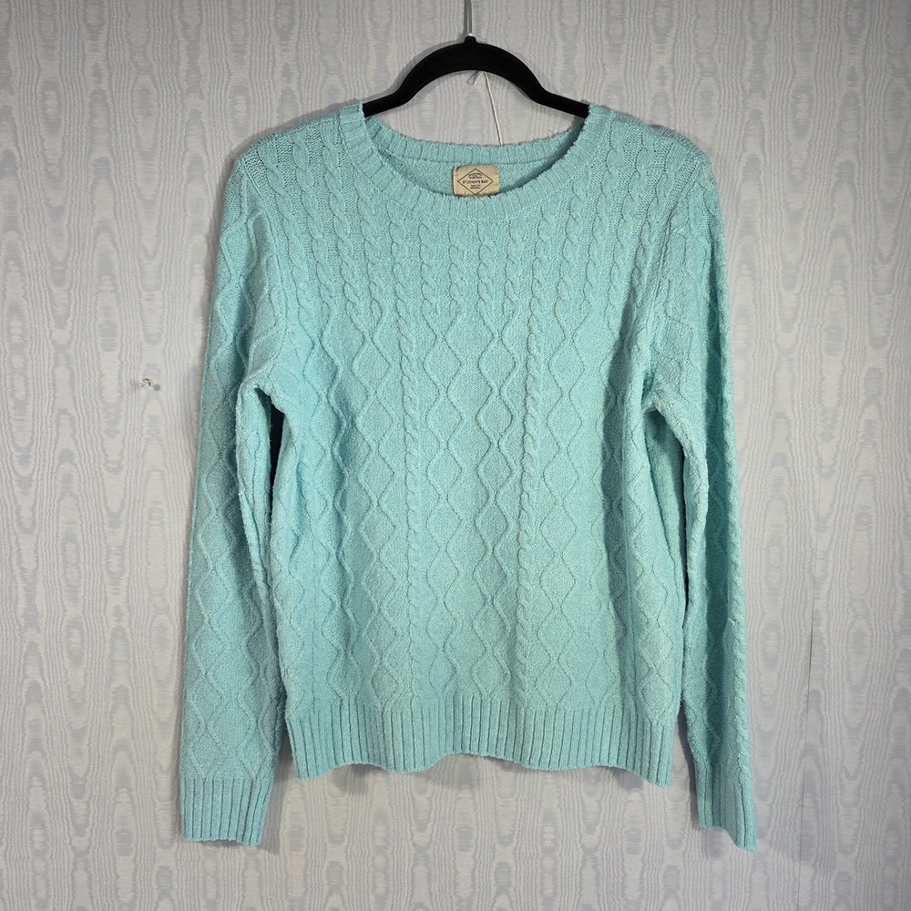 Vtg Y2K St Johns Bay Womens M Sweater Cable Knit Cozy Pastel Blue Super Soft